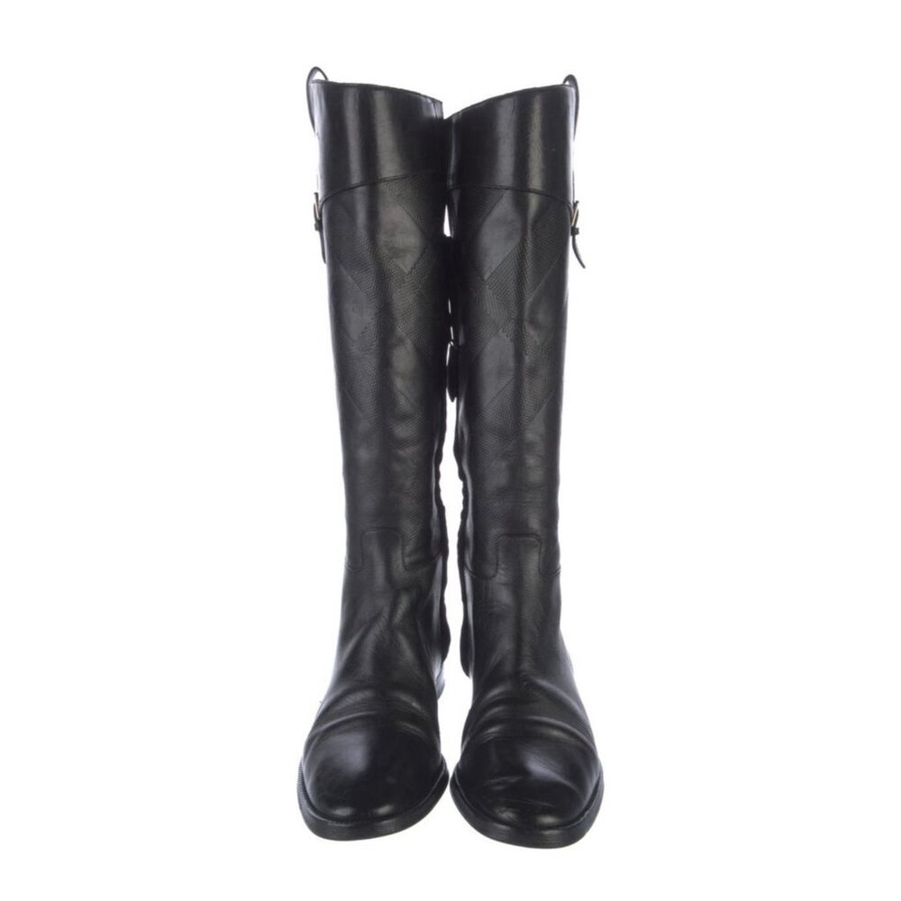 Burberry Authentic Solid Black Leather Riding Boo… - image 3